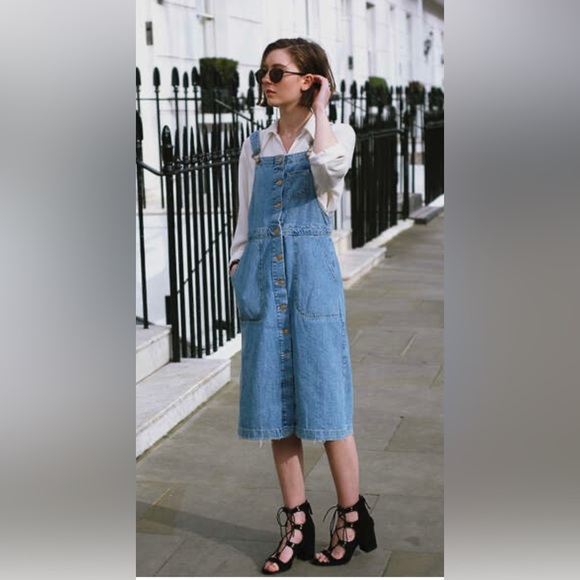 White stuff FRONT POCKET DENIM OVERALL MINI DRESS WOMEN'S SIZE 20 England​ - Picture 6 of 14